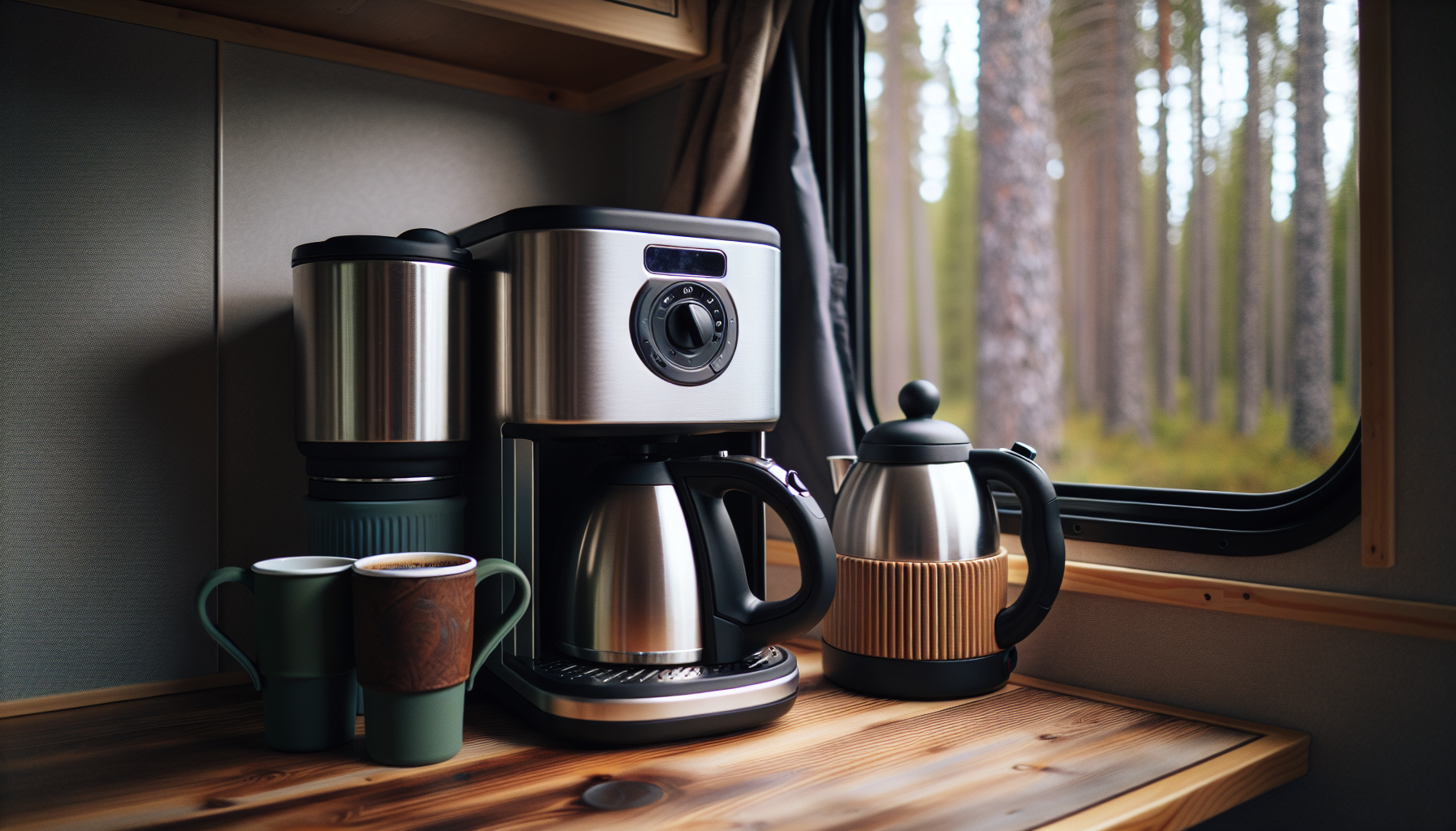Compact coffee maker and insulated mugs